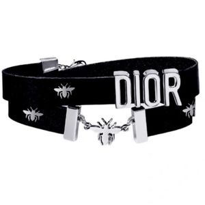 DIOR BEE CALFSKIN LEATHER BRACELET Double Wrap Black